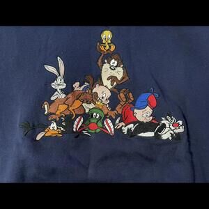 VTG Warner Bros. Studio Store Looney Tunes Embroidered Sweatshirt Men Medium Taz